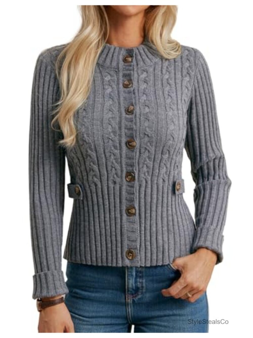 Chunky Cable Knit Button Up Cardigan Sweater for Women Cozy Winter
